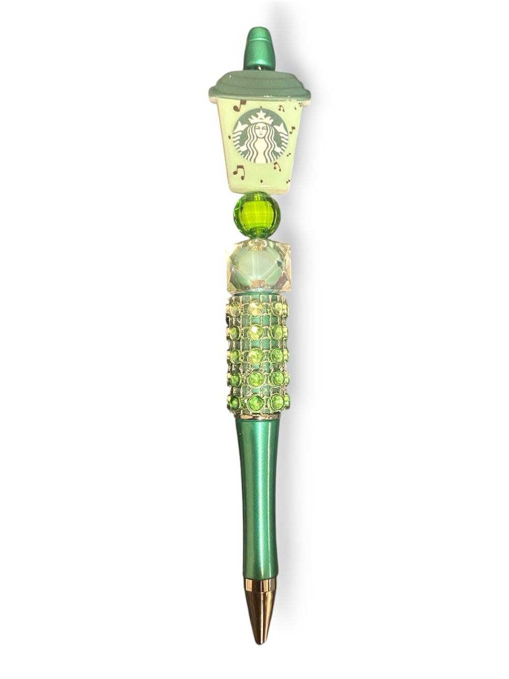 Starbucks Green Beaded Charm Pen with Cup Top